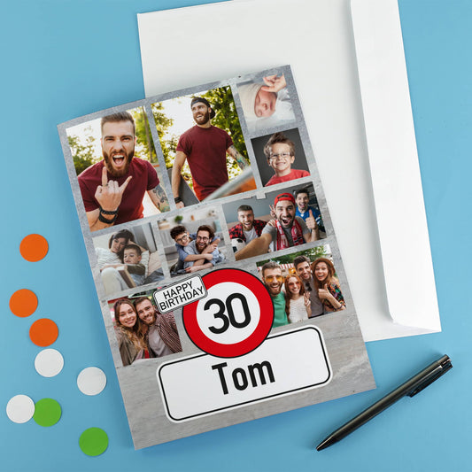 Din A4 Klappkarte mit Fotos, und Name und Alter personalisiert