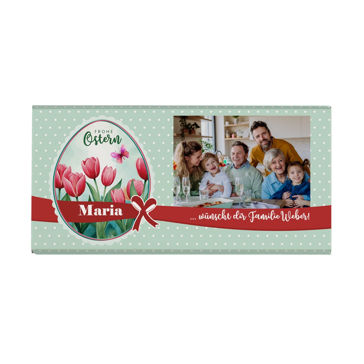 Osterschokolade mit Foto, Wunschtext & Name | Tulpenmotiv
