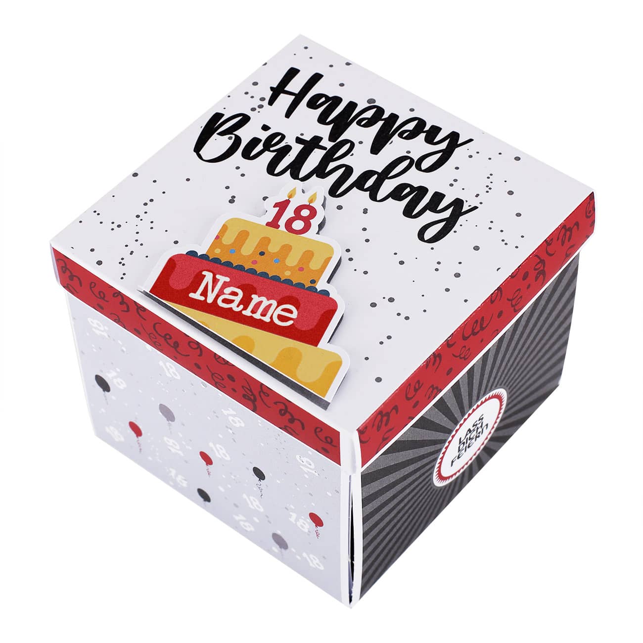 Happy Birthday 18 - Explosionsbox mit Name
