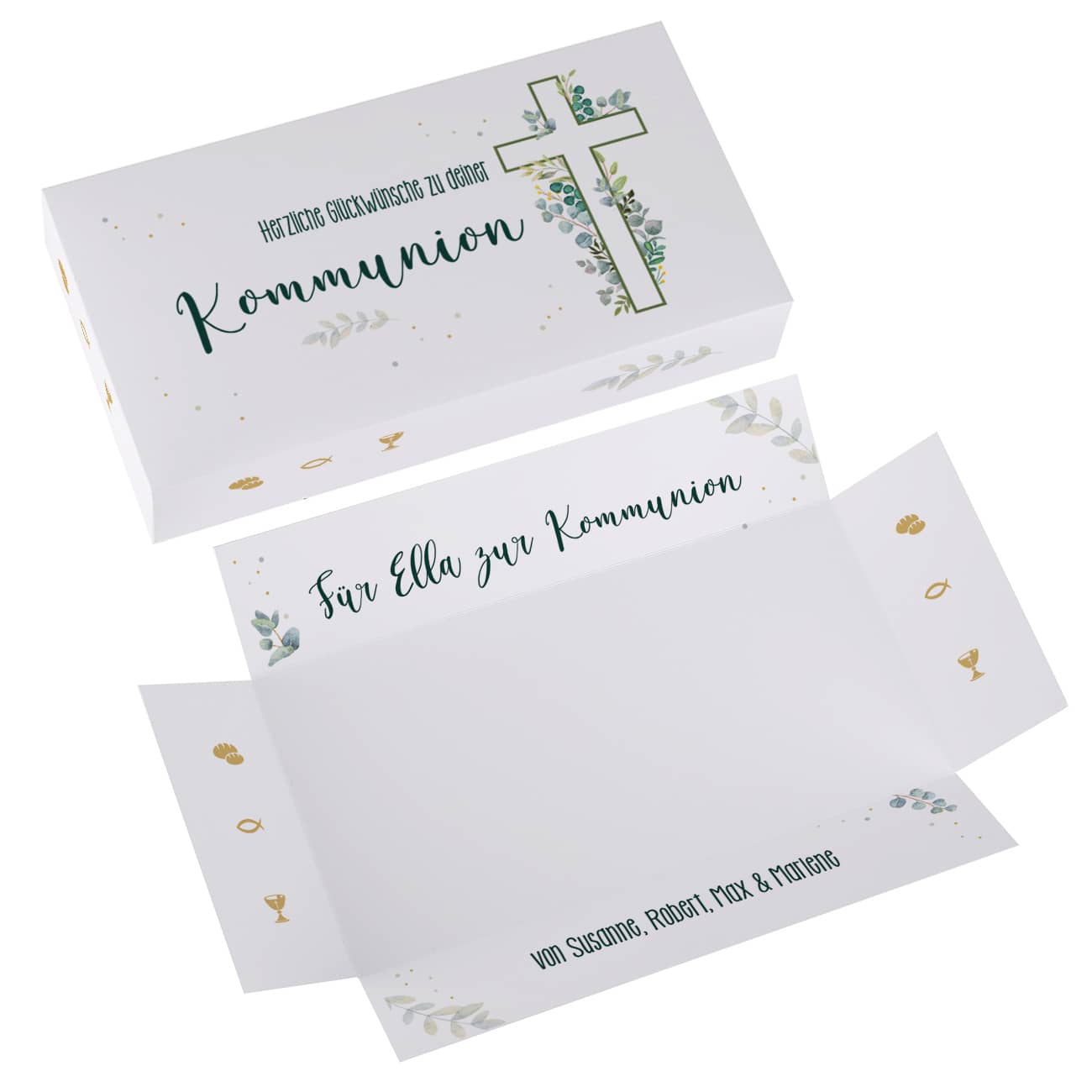 Geldgeschenk zur Kommunion, Explosionsbox mit Ihrem Text