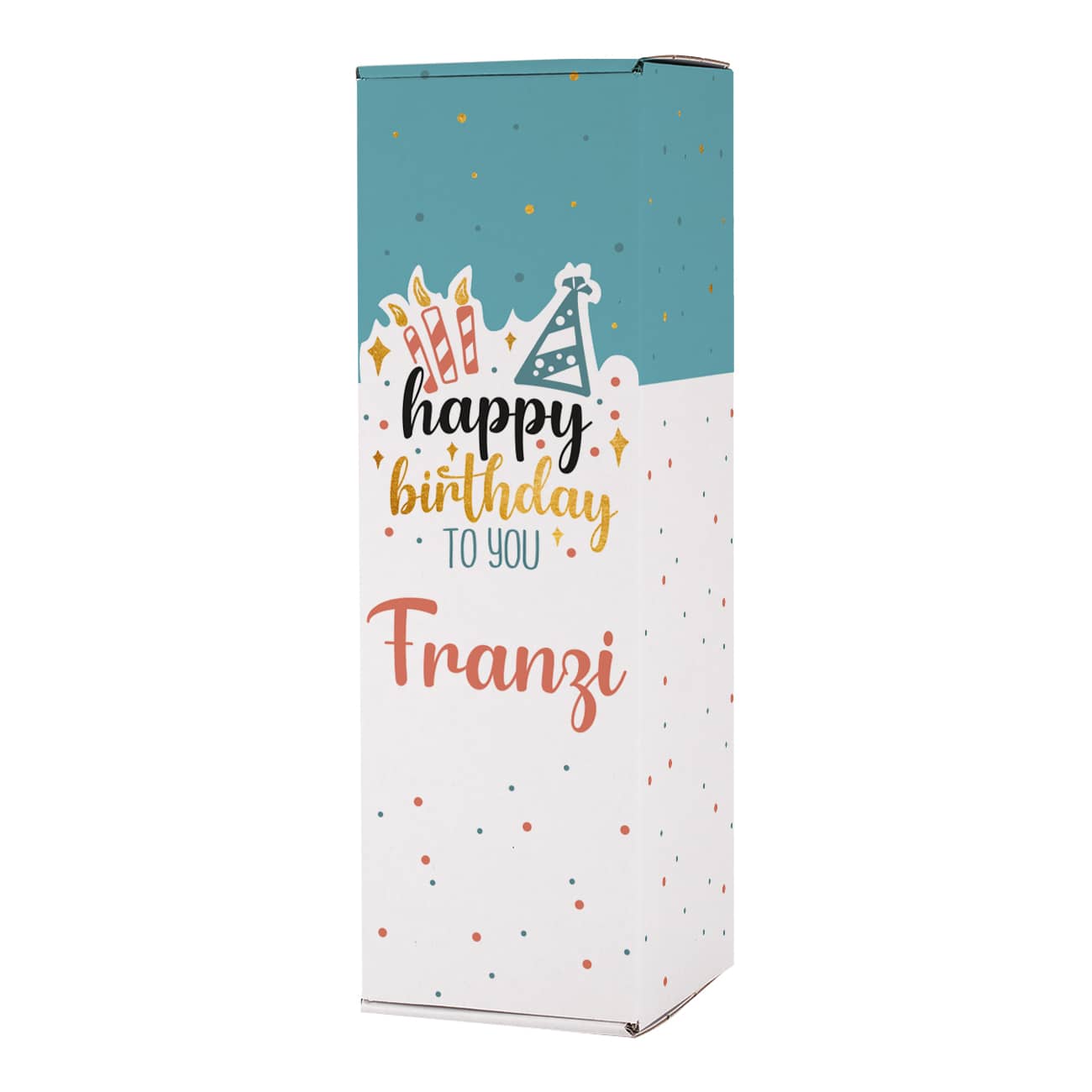 Moderne Präsentbox für Flaschen mit Namensaufdruck zum Geburtstag