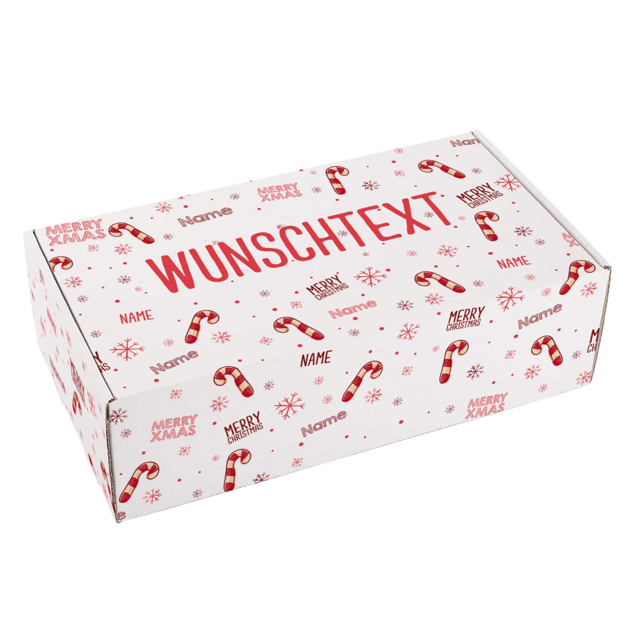 Weihnachtsgeschenkverpackung mit vielen Namen und Wunschtext