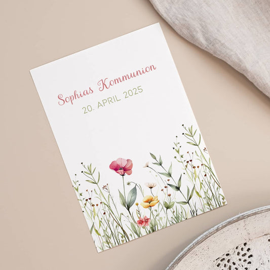 Einladungskarte - Wildblumen-Motiv - zur Kommunion