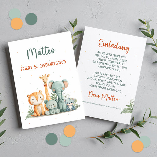 Safari Einladungskarte zum Kindergeburtstag mit Wunschdaten
