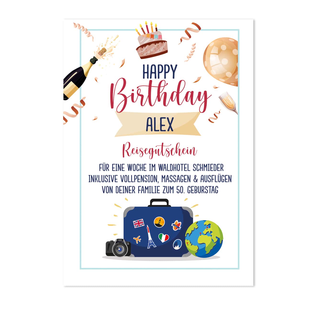 XXL Reisegutschein zum Geburtstag persönlich bedruckt