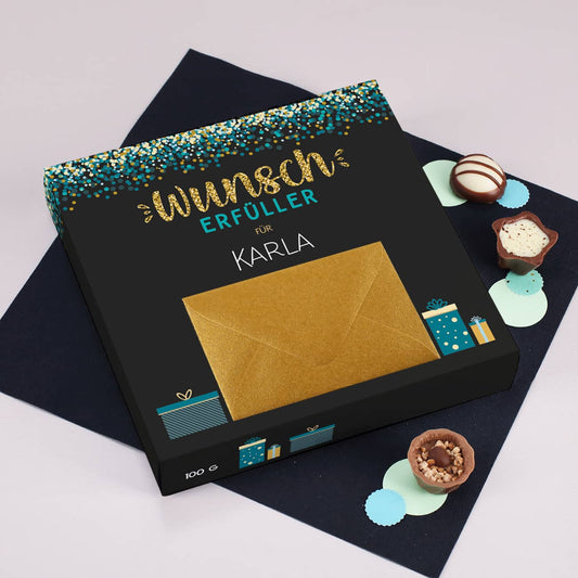 Wunscherfüller - Lindt Pralinen mit Geldumschlag und Name