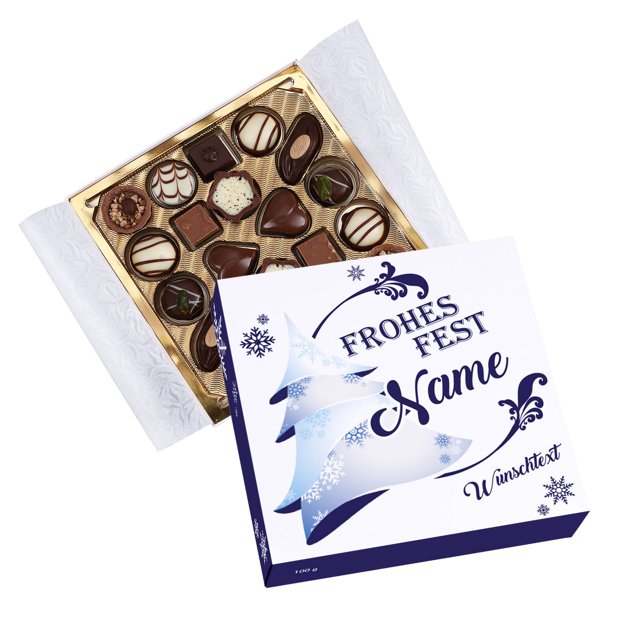 100 g Lindtpralinen zu Weihnachten in persönlicher Banderole