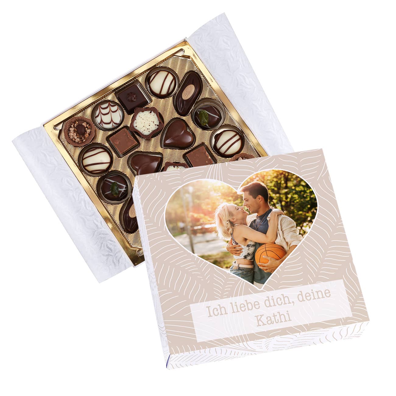 Lindt Schokoladenpralienn mit Herzfoto-Motiv