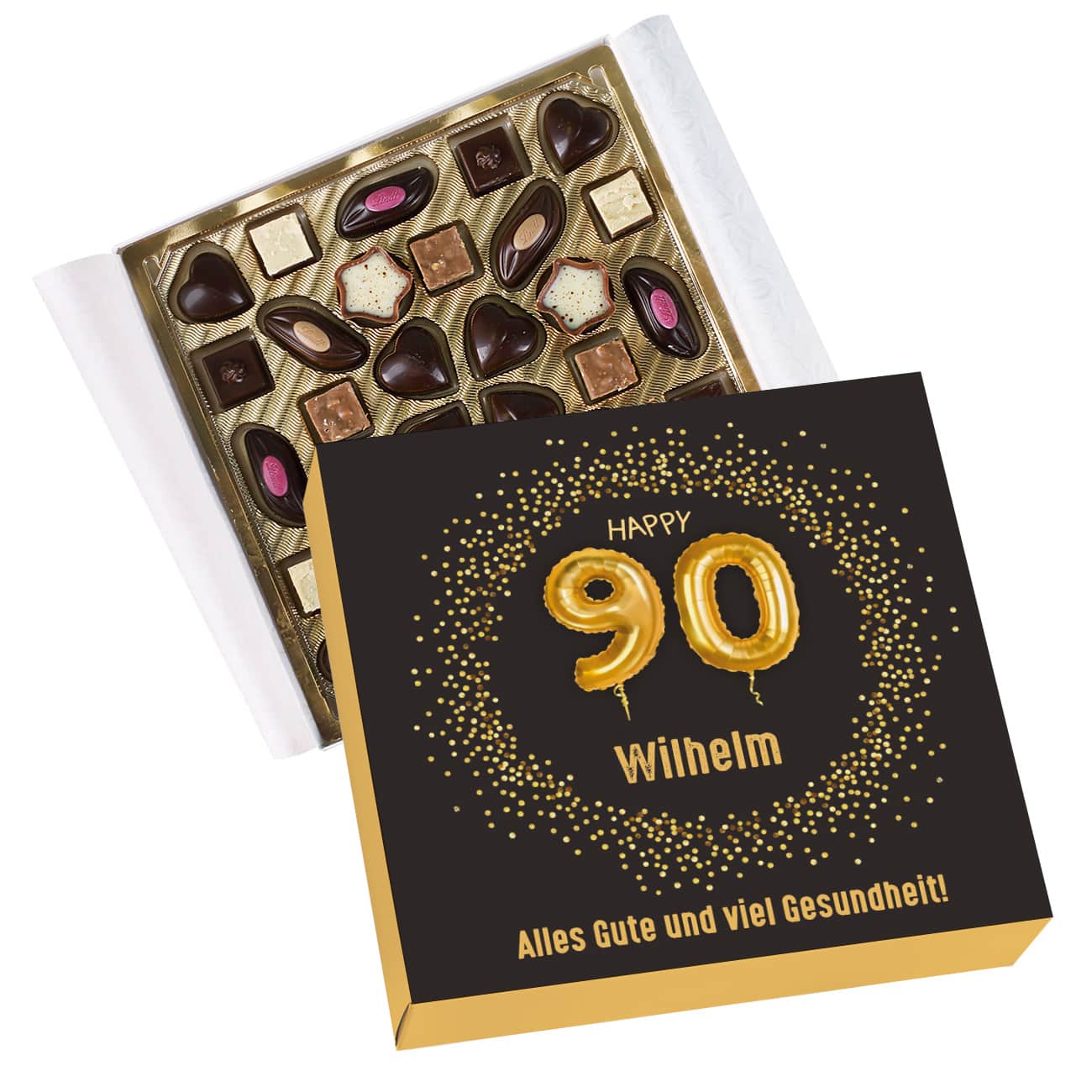 Lindt Pralinen zum 90. Geburtstag mit Name und Wunschtext