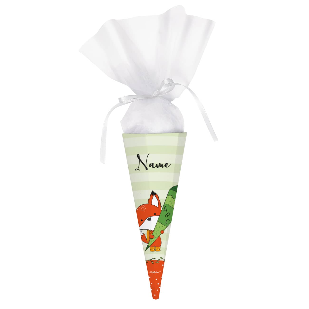 Geschwister-Schultüte mit Fuchs und Name bedruckt