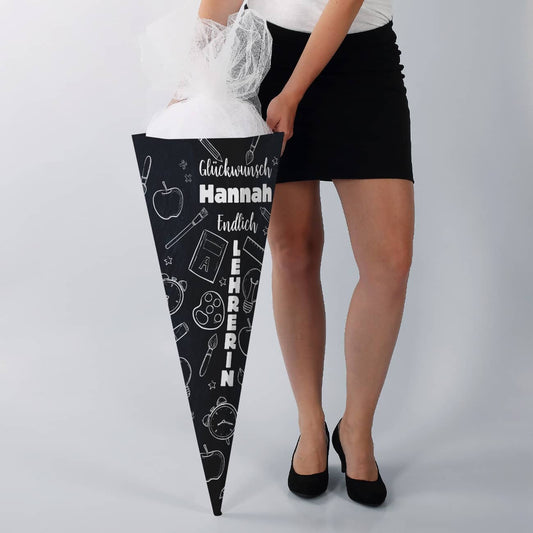 XL Schultüte - Endlich Lehrerin oder Endlich Lehrer - mit Wunschname bedruckt