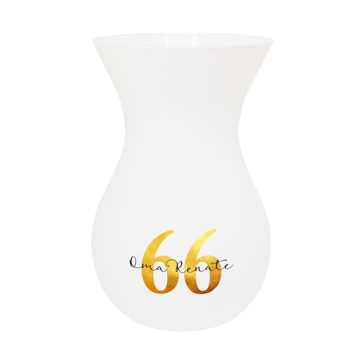 Freigestelltes Produktbild der weißen Geburtstagsvase – frontal fotografiert