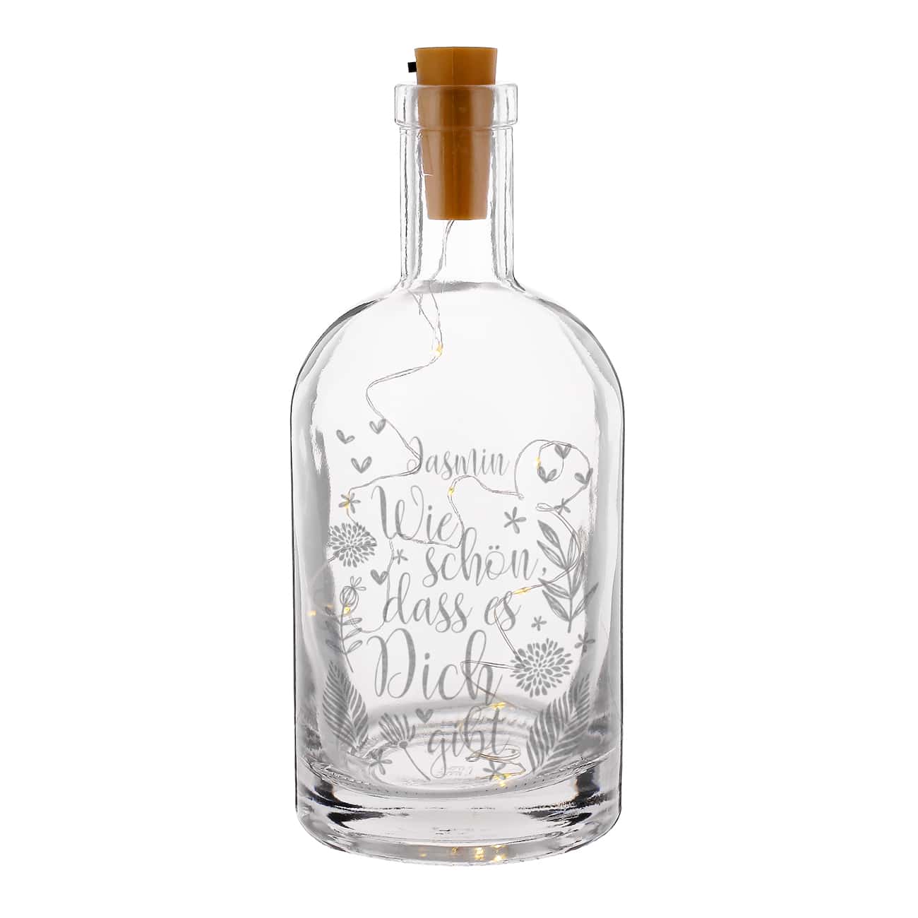 Wie schön, dass es Dich gibt. - LED Glaskaraffe mit Namensgravur