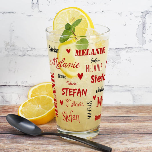 Trinkglas bedruckt mit Namen des Paares