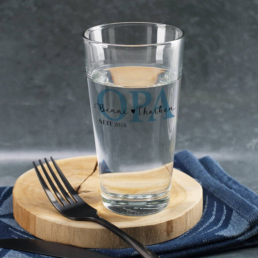 Trinkglas mit Namen und Jahreszahl personalisiert mit Farbdruck