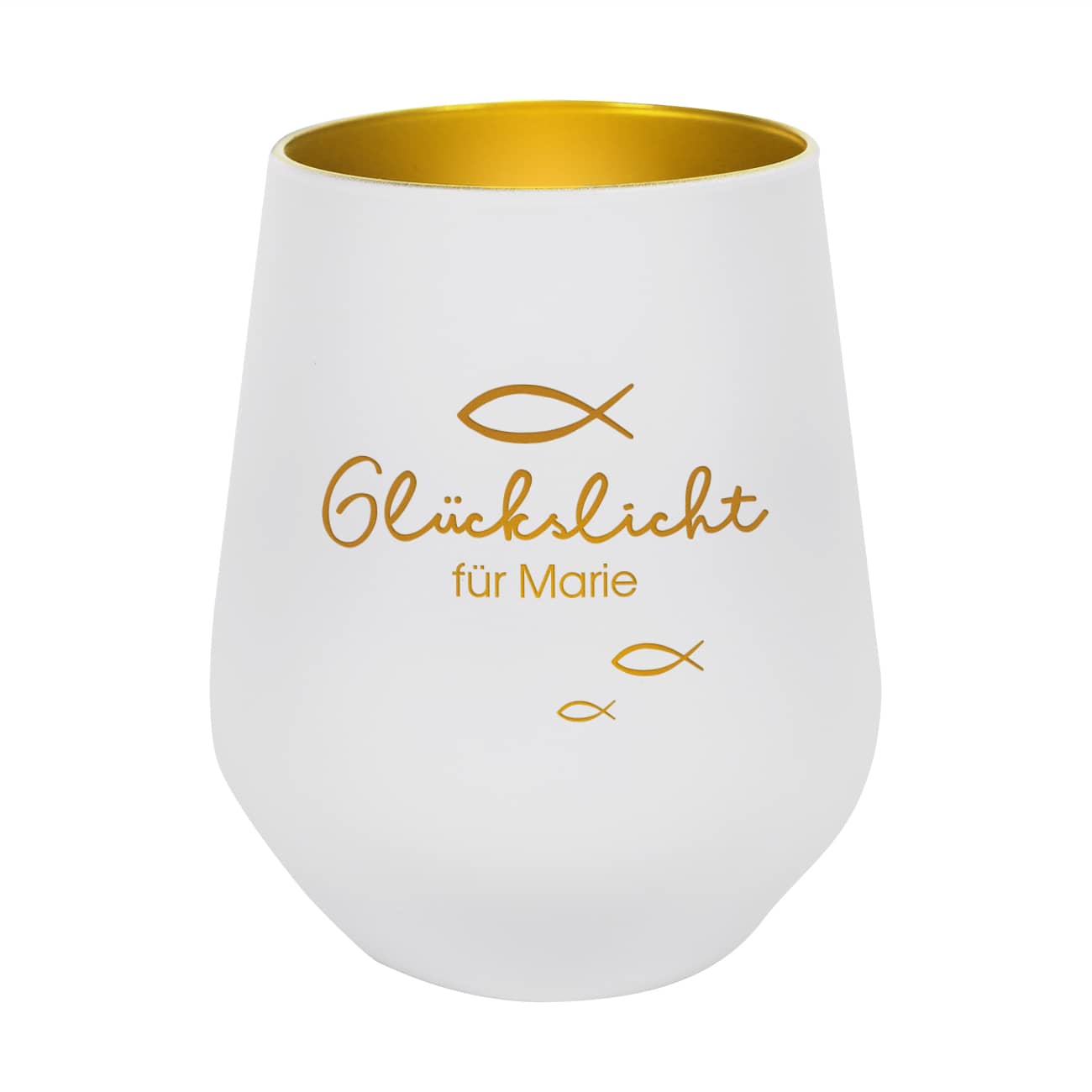 Windlicht mit "Glückslicht" und Wunschtext graviert