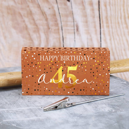 Happy Birthday - Ziegelstein Geldclip als Geschenk zum Geburtstag mit Name und Alter