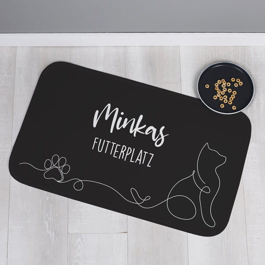 Personalisierbare Katzenmatte mit eigenem Text | Rutschfeste Napfunterlage für Katzen