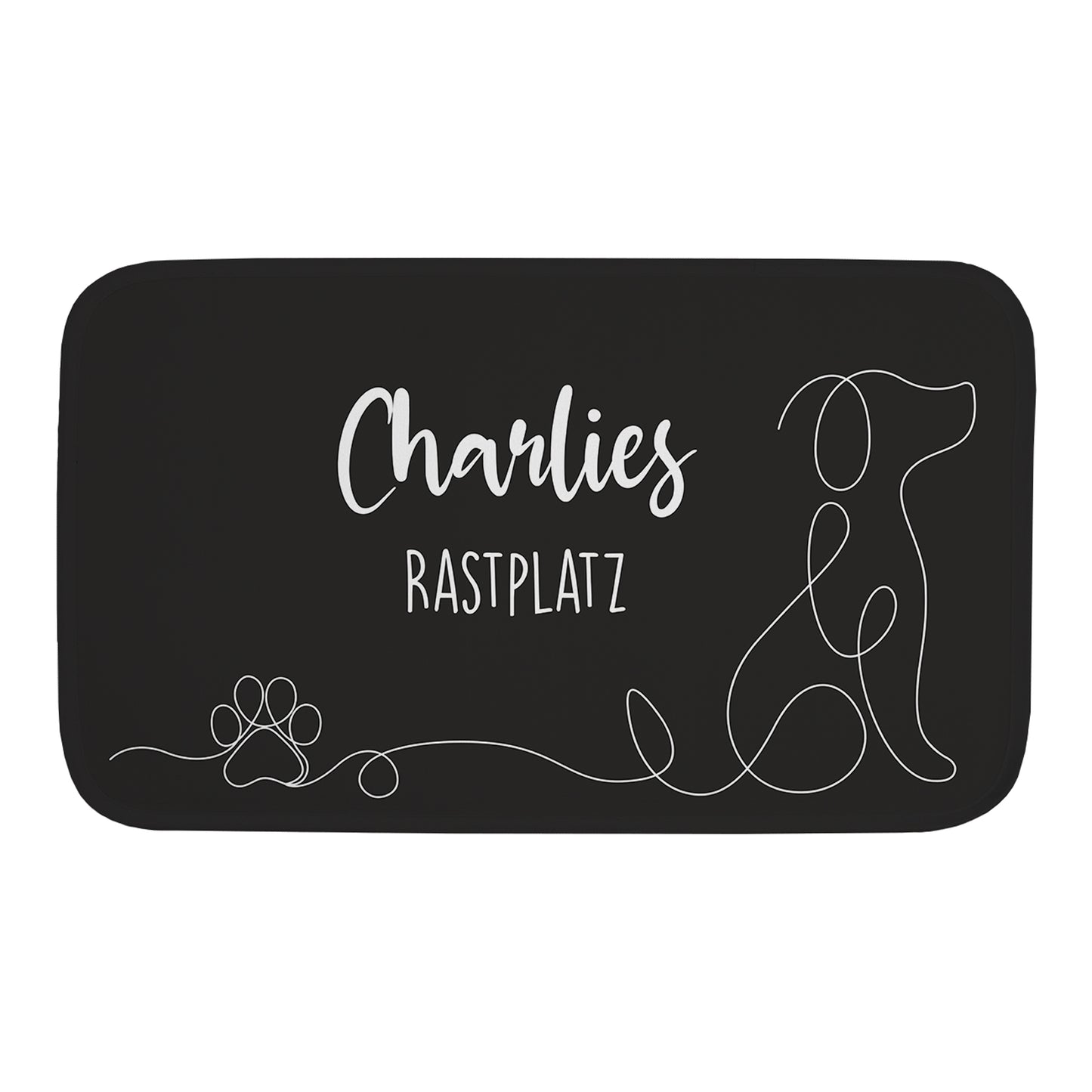 Hundematte mit Text, freigestellt auf weißem Hintergrund für neutrale Darstellung.