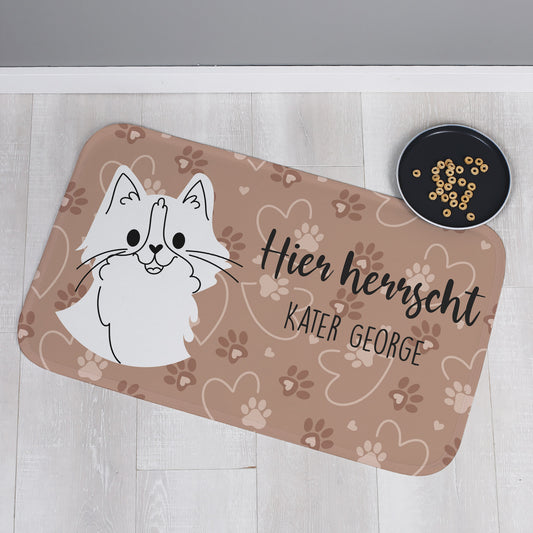 Katzenmatte personalisiert mit Wunschtext | Rutschfeste Napfunterlage für Katzen