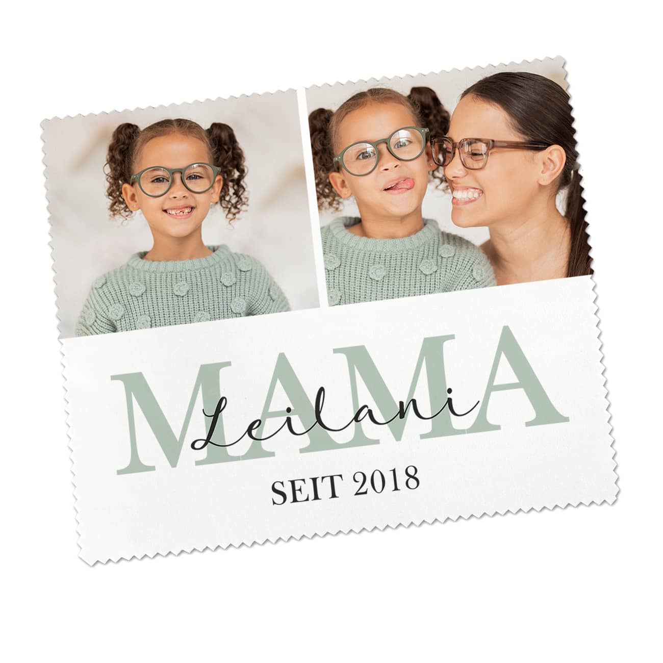 Brillenputztuch mit 2 Fotos und Wunschtexten