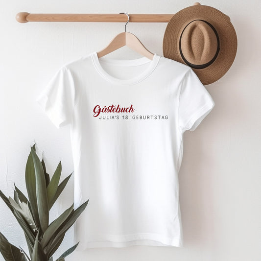 Shirt auf Bügel mit sichtbarer Fläche für Unterschriften – perfekt zum Beschriften