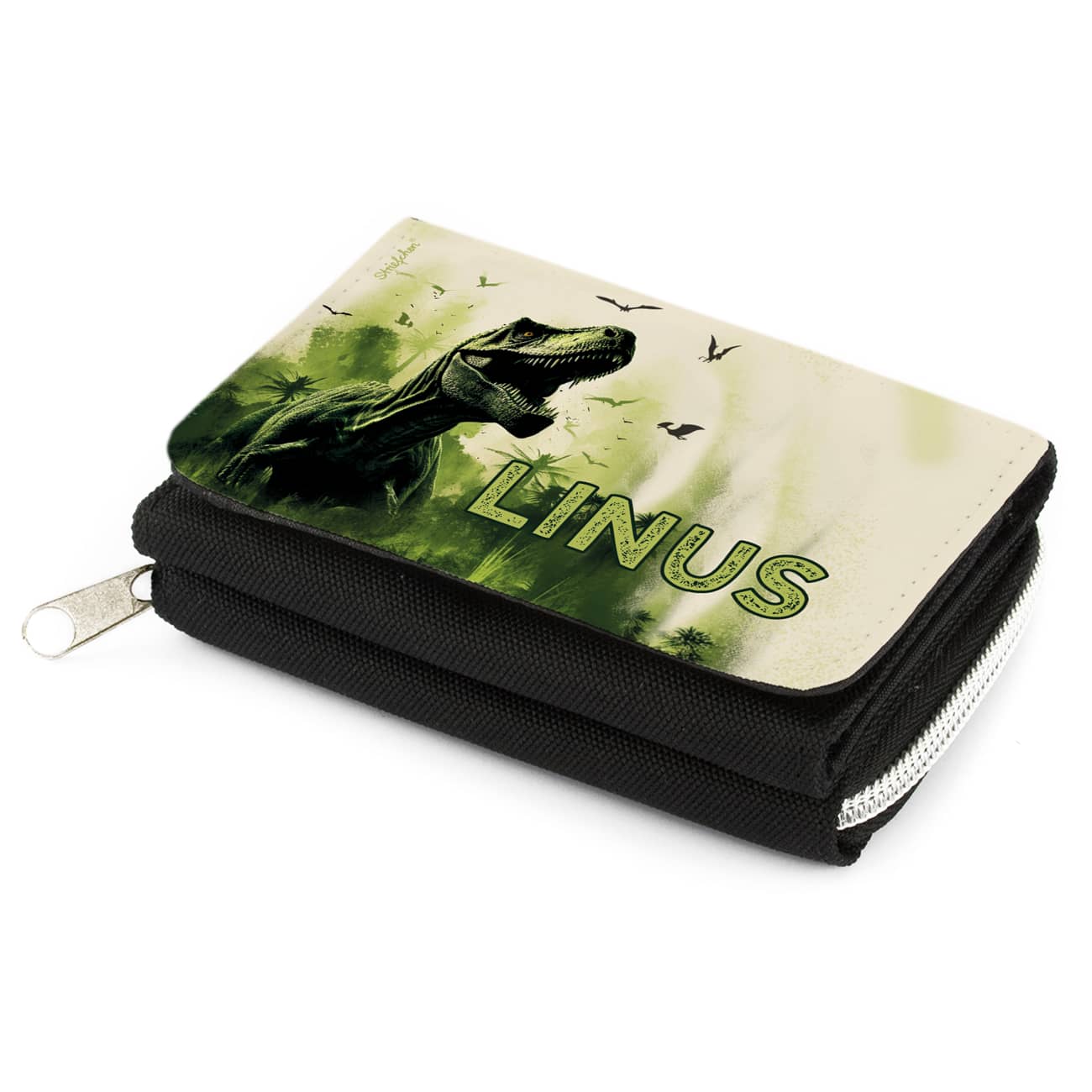 Kindergeldbörse mit Dinosauriermotiv und Name