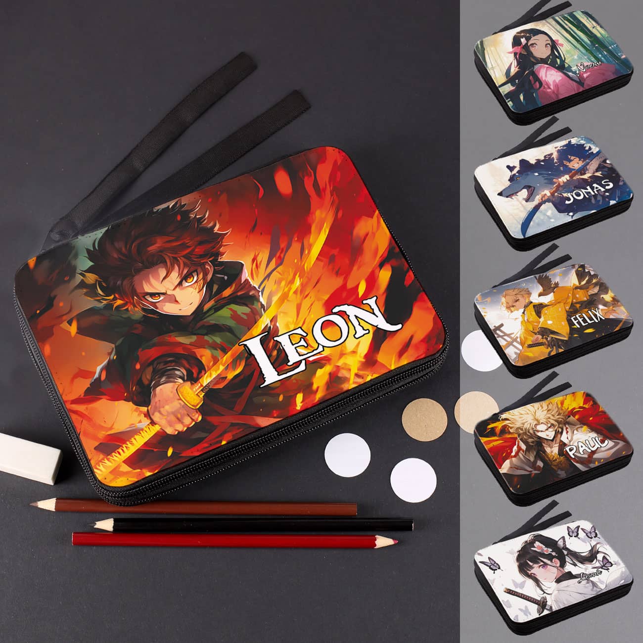 Coole gefüllte Anime Federmappe mit verschiedenen Figuren, Schriftarten und Ihrem Wunschnamen