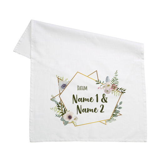 Geschirrtuch zur Hochzeit mit Namen und Datum