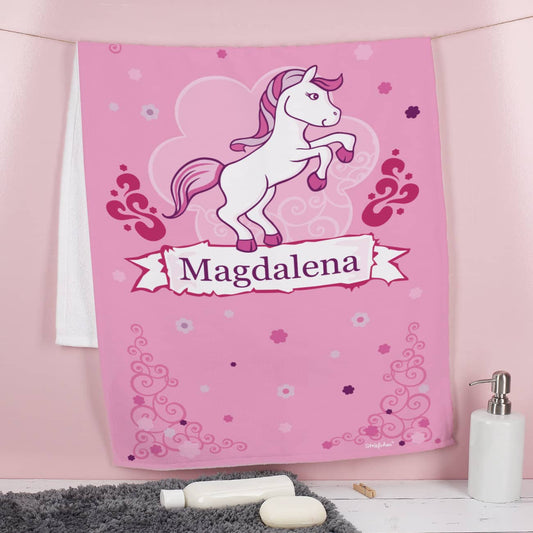 Großes Handtuch in Pink mit Pferd und Wunschname
