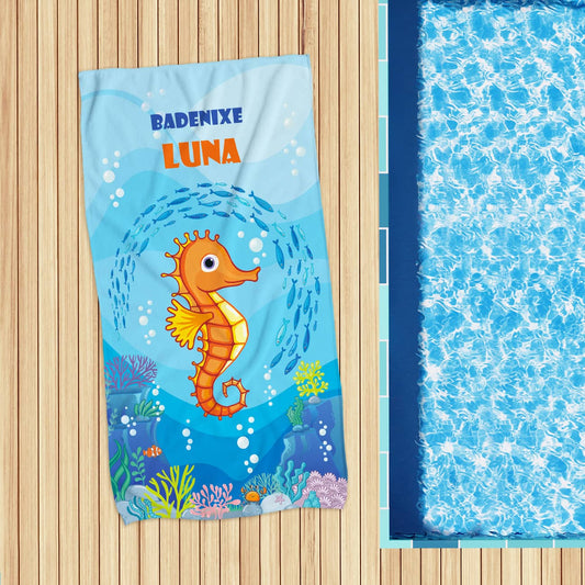 Seepferdchen - XL Badetuch mit Name und Wunschtext