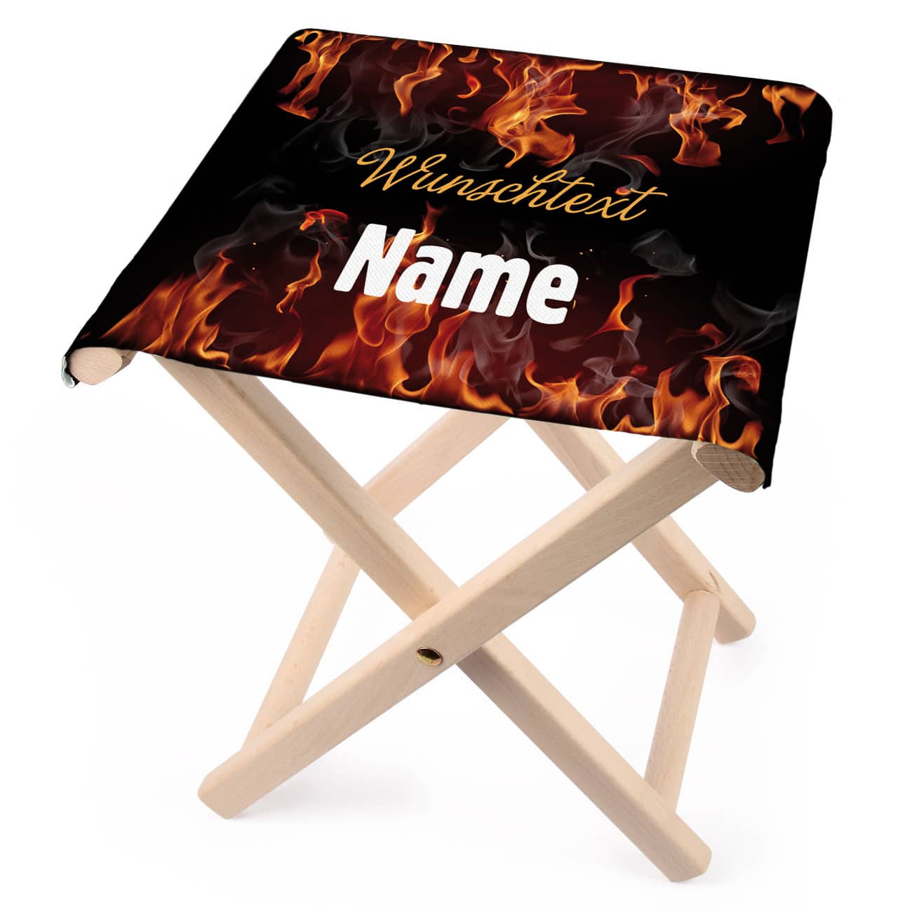 Klapphocker mit Feuermotiv - Name und Wunschtext