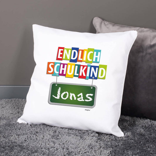 Endlich Schulkind Kissen mit Name
