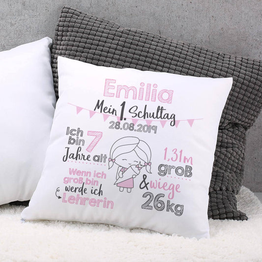Meilenstein-Kissen zur Einschulung für Mädchen