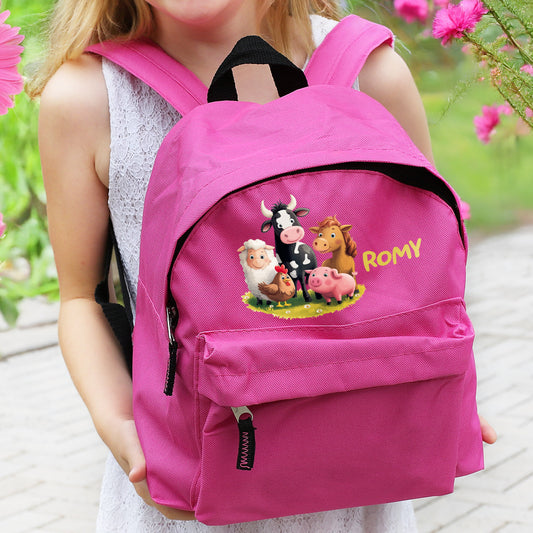 Kinderrucksack mit Tiermotiven in Rosa/Pink für Mädchen | Modell: Bauernhof