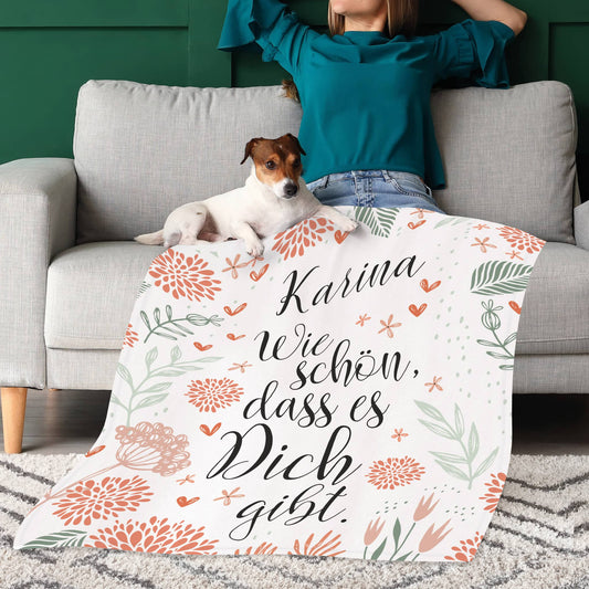 Wie schön, dass es Dich gibt. - kleine Kuscheldecke mit Ihrem Wunschnamen