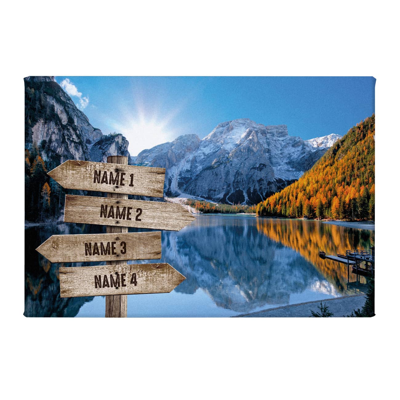 Wegweiser an den Alpen - Leinwand in mit 4 Namen oder Daten