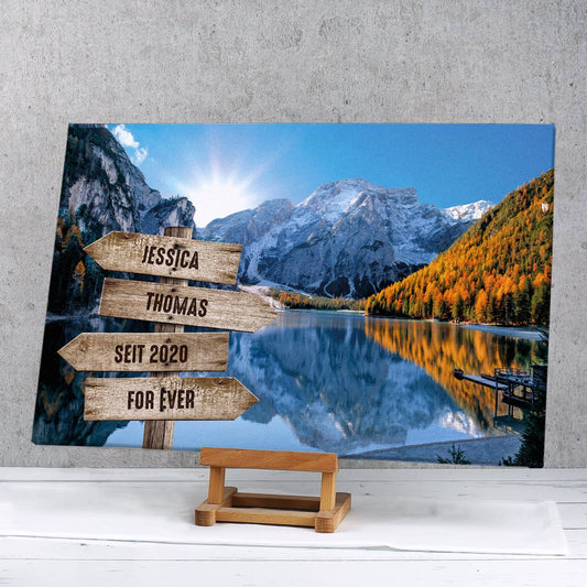 Wegweiser im Gebirge - Leinwand mit 4 Namen oder Daten