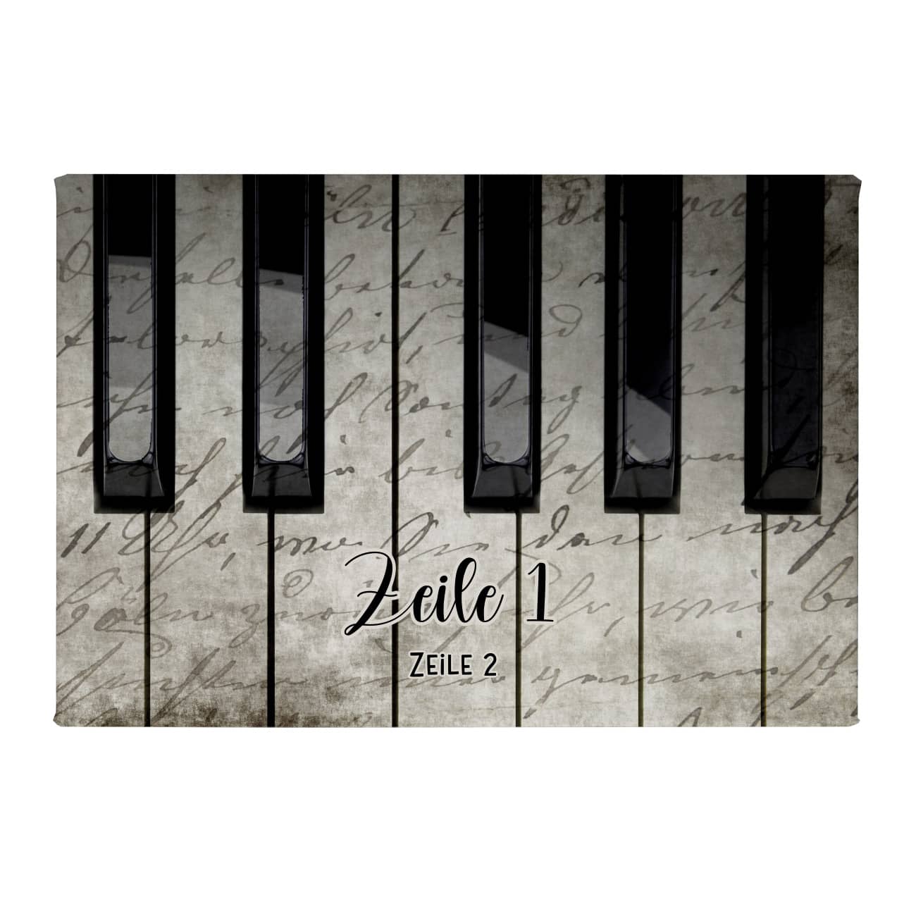 Leinwand mit zwei Zeilen Text und Klaviertasten