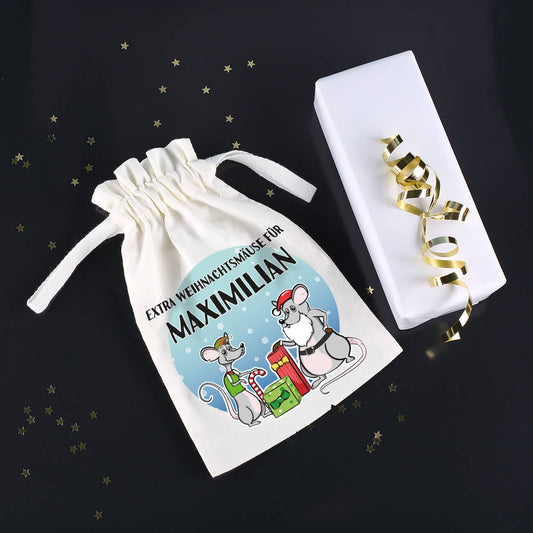 Extra Weihnachtsmäuse - Persönlich bedruckter Stoffsack für kreative Geldgeschenke zu Weihnachten