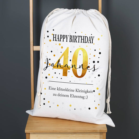 Sack für Geburtstagsgeschenke mit Name personalisiert