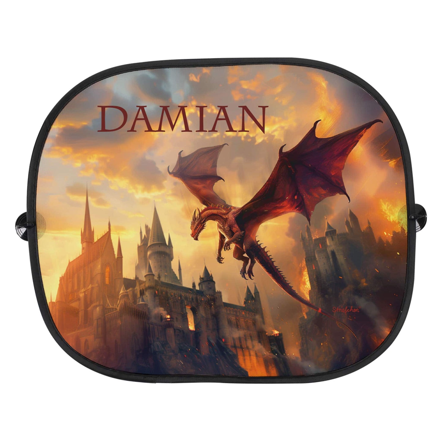 Auto-Sonnenschutz für Kinder mit Drache und Name gestaltet
