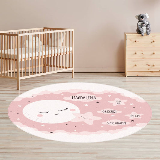 Rosaner Teppich zur Geburt mit allen wichtigen Daten zur Geburt