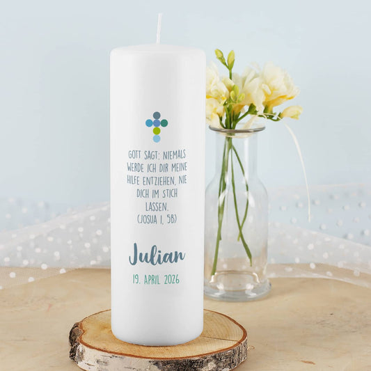 Kommunionkerze mit Psalm, Name, Datum für Jungen