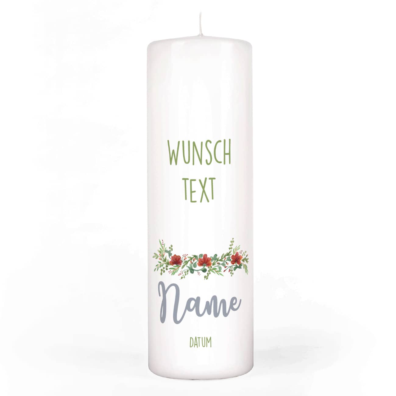 Taufkerze mit Elefant, Name, Datum und Taufspruch