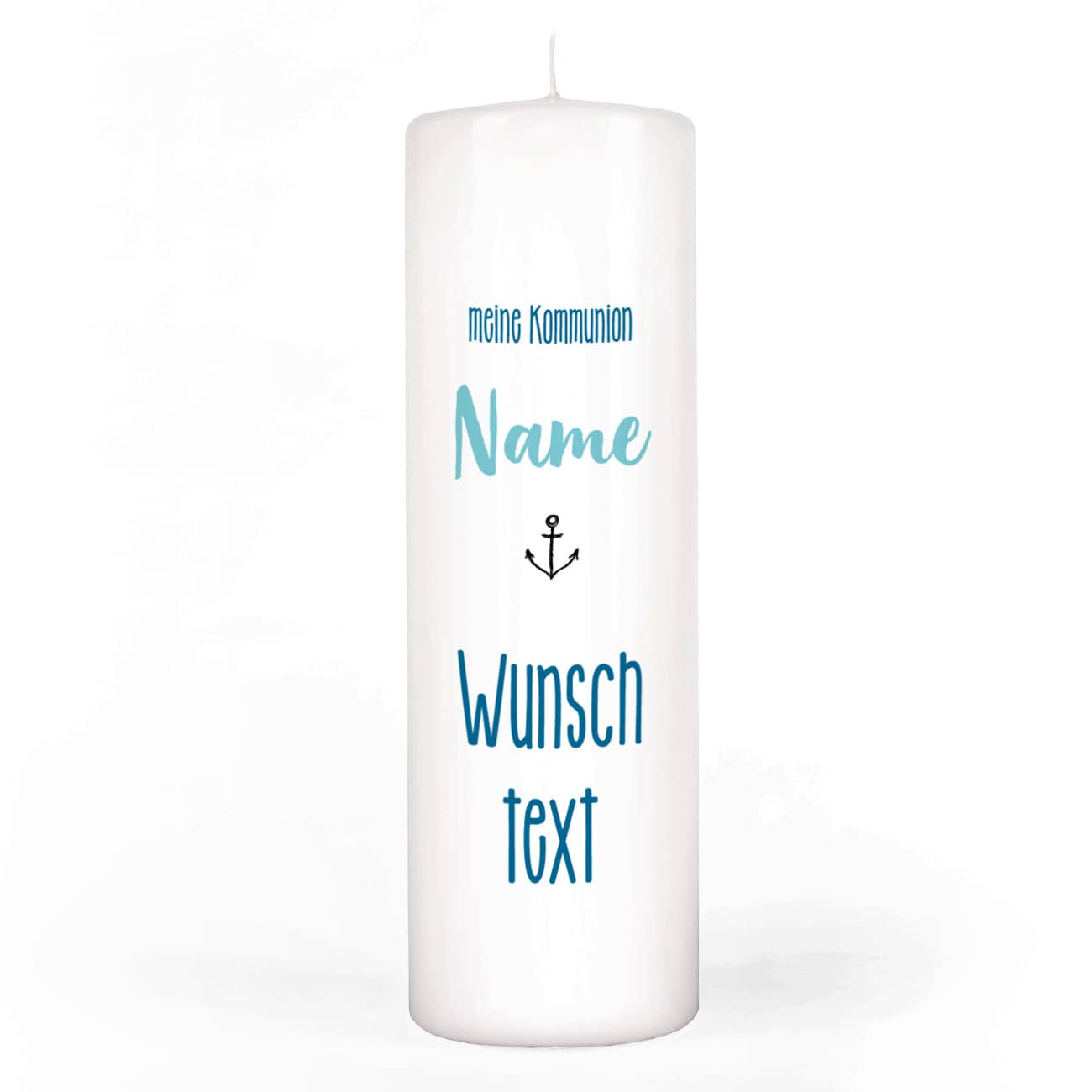 Kommunionkerze mit Boot, Anker, Name, Datum, Psalm