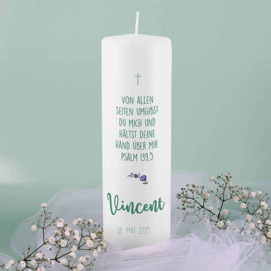 Kerze zur Kommunion mit Foto, Name, Datum und Wunschtext