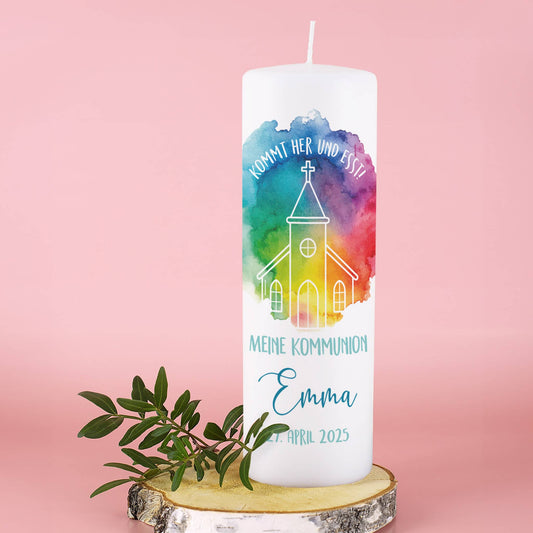 Kommunionkerze 2025 - Kommt her und esst! - mit Personalisierung
