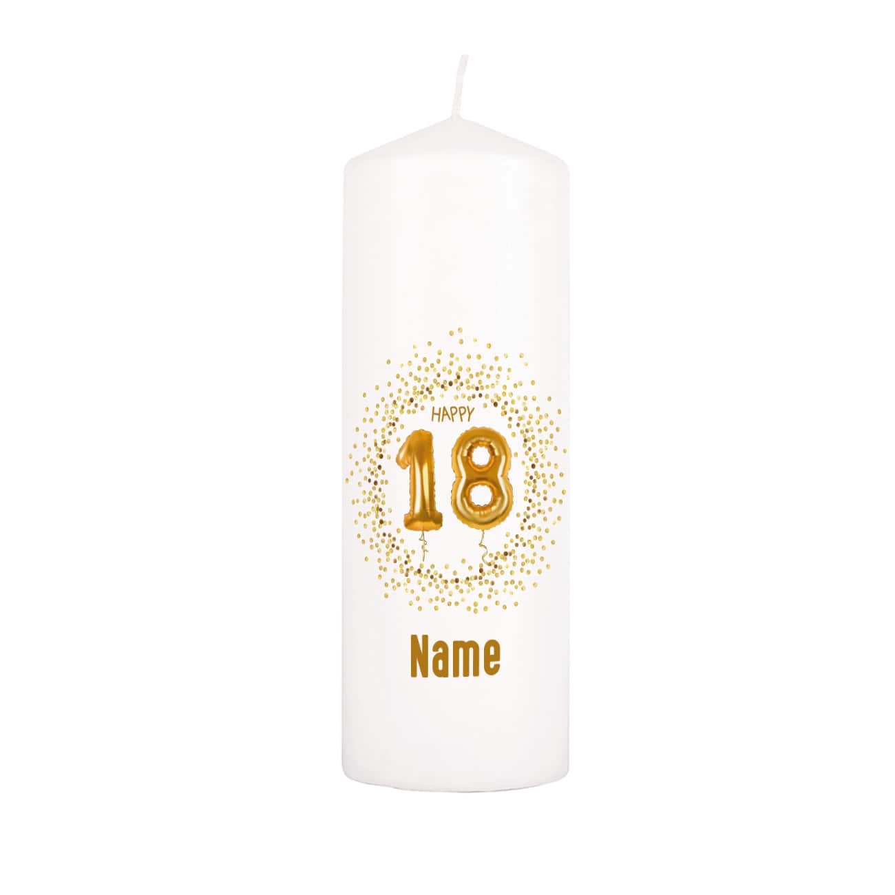 Weiße Kerze zum 18. Geburtstag mit Name nach Wunsch