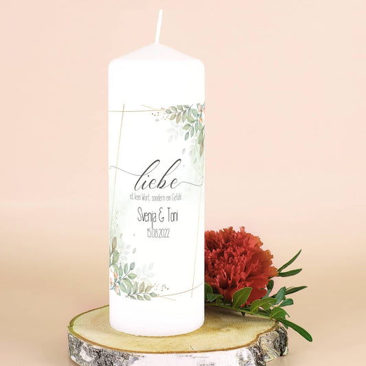 Liebe ist kein Wort, sondern ein Gefühl - Kerze zur Hochzeit